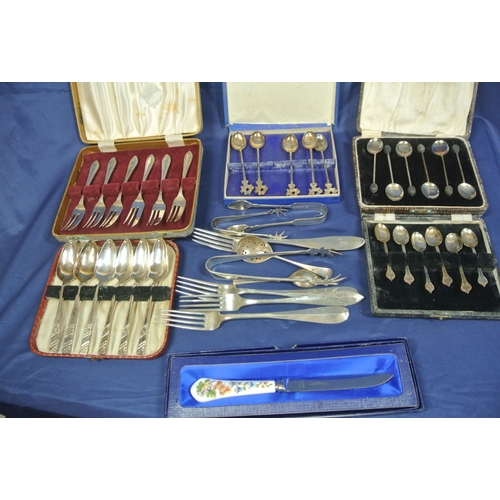 49 - Assorted lot of Birmingham and Sheffield silver spoons in cases, and other cutlery