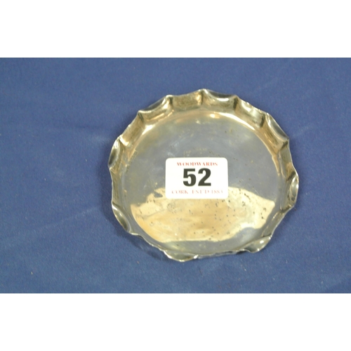 52 - Birmingham silver small round card tray with scalloped rim  D 9 x9cm  W 27g