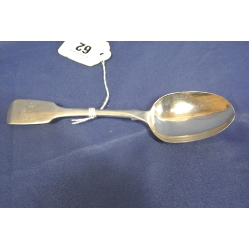 62 - Scottish silver tablespoon with crested fiddle pattern handle, 37g, 18cm