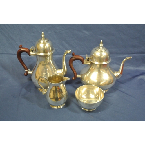 63 - London silver 4 piece coffee service of early Georgian style, of classic pear shape with shaped hand... 