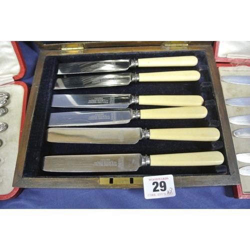 29 - Three sets of fruit cutlery, knives, in presentation cases