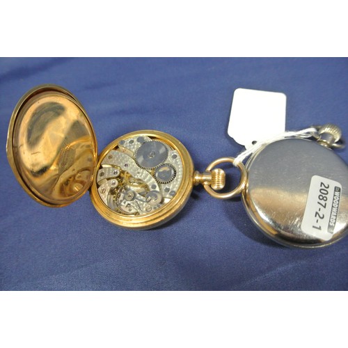 166 - 2 Vintage pocket watches, one brass cased, loose seconds hand, one chrome cased 'made in Wurtenberg'... 