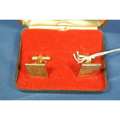 169 - Pair of square brass cufflinks with banded decoration