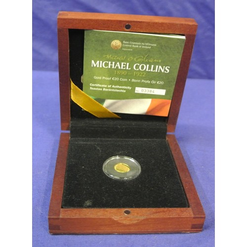 179 - Michael Collins gold proof commemorative €20 coin in box