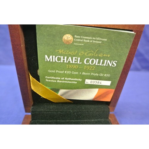 179 - Michael Collins gold proof commemorative €20 coin in box