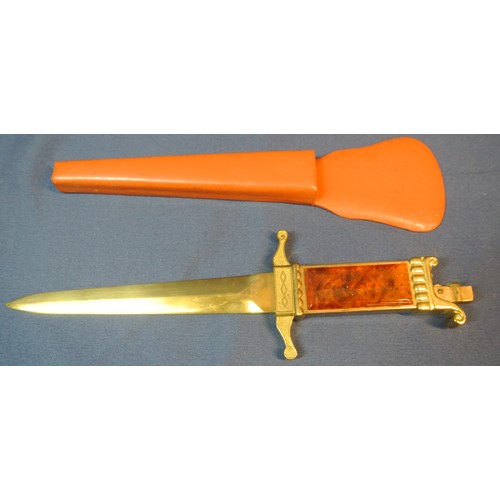 177 - Brass & marble lighter in the shape of a dagger with scabbard, 'With the compliments of The Cork Iro... 