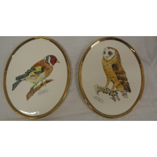 47 - Pair of Goebel hand painted oval plaques 'European Goldfinch' and 'Barn Owl'