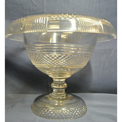 95 - Cork glass hand cut upturn bowl with decorated rim, hobnail cut and reeded central band, on round ba... 