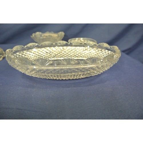 97 - 4 pieces of old Irish hand cut glass, pair of oval bowls, a square and an oval bowl, all with hobnai... 