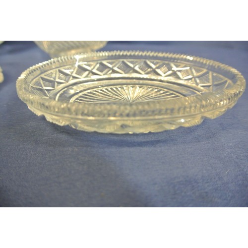 97 - 4 pieces of old Irish hand cut glass, pair of oval bowls, a square and an oval bowl, all with hobnai... 