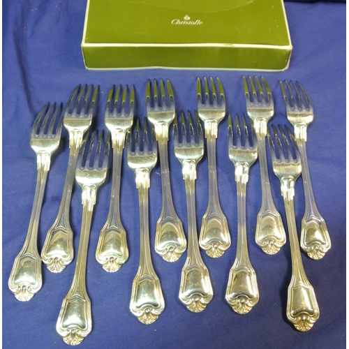 35 - Set of 12 Christofle silver dinner forks with thread edge handles, in box