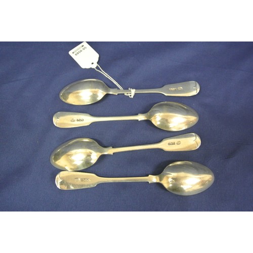 146 - Set of 4 Sheffield silver dessert spoons with fiddle pattern handles, 1894,