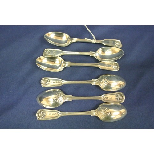 147 - Set of 6 Victorian London silver teaspoons with thread edge Kings fiddle pattern handles, 1896