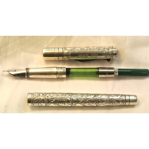 155 - 'Yard o led' Viceroy Grand Victorian fountain pen with ornate decoration, Birmingham silver, 14cm.