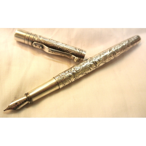 155 - 'Yard o led' Viceroy Grand Victorian fountain pen with ornate decoration, Birmingham silver, 14cm.