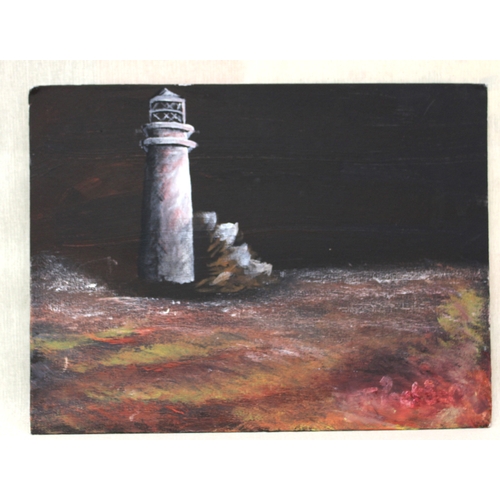 34 - 'Lighthouse at Night', Acrylic on board, 31 x 41cm