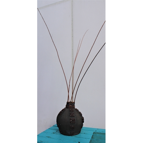 45 - Textured Stoneware Vessel with Woven Willow, 180 x 40cm diam.