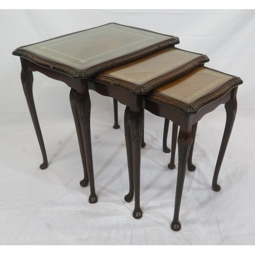 101 - Edwardian style nest of three tables of graduating sizes with shaped borders