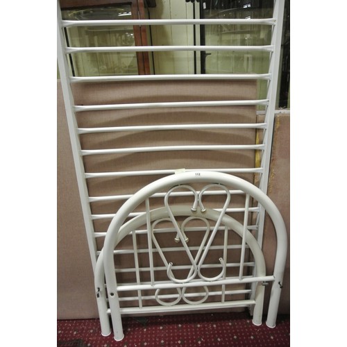 102 - White metal single bed frame and base with domed ends