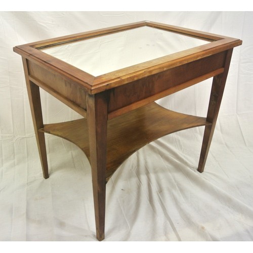 104 - Edwardian style occasional table with mirror inset, concave shelf, on square legs