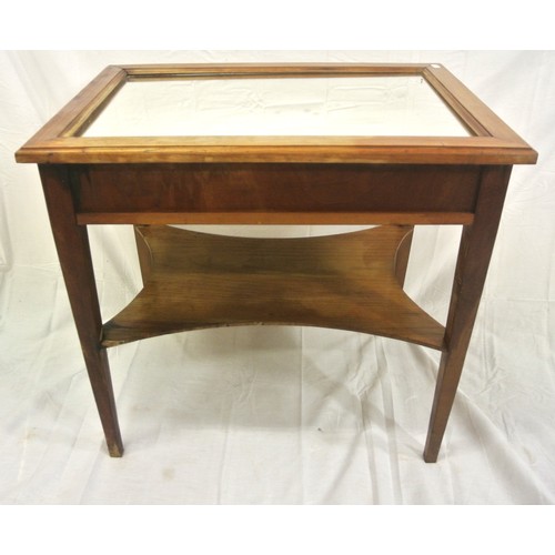 104 - Edwardian style occasional table with mirror inset, concave shelf, on square legs