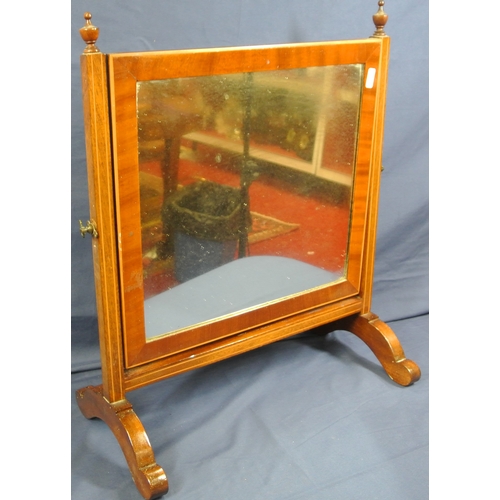 162 - Edwardian inlaid mahogany swivel mirror with inlaid columns and bracket feet