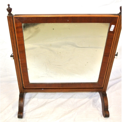 162 - Edwardian inlaid mahogany swivel mirror with inlaid columns and bracket feet