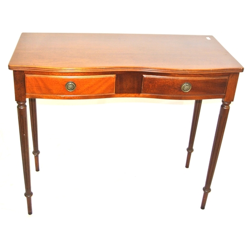 195 - Edwardian design serpentine fronted hall table with reeded borders, shaped frieze drawers on turned ... 