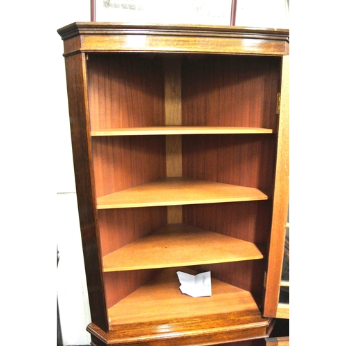 315 - Edwardian style mahogany corner display cabinet with glazed door, shelved interior, shelved press un... 