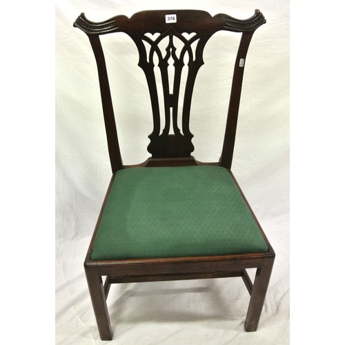 375 - Georgian Chippendale mahogany chair with pierced wheatsheaf splat, on chamfered legs