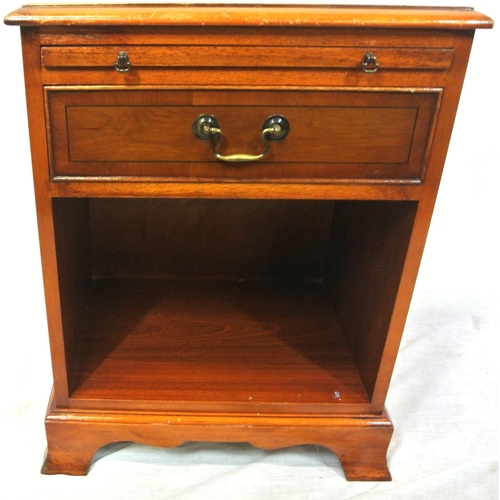103 - Edwardian style inlaid yew locker with pull-out shelf, frieze drawer with brass drop handle, on brac... 
