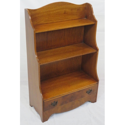 107 - Edwardian style mahogany waterfall bookcase with frieze drawer, drop handle, on bracket feet
