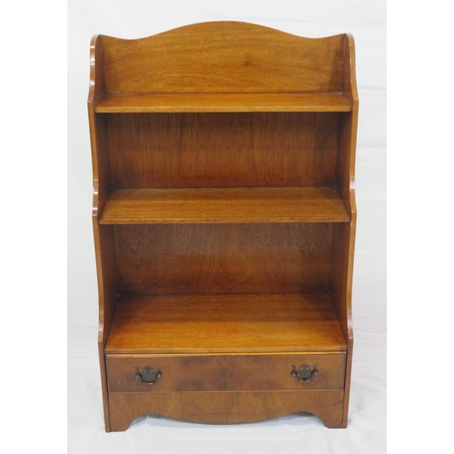107 - Edwardian style mahogany waterfall bookcase with frieze drawer, drop handle, on bracket feet