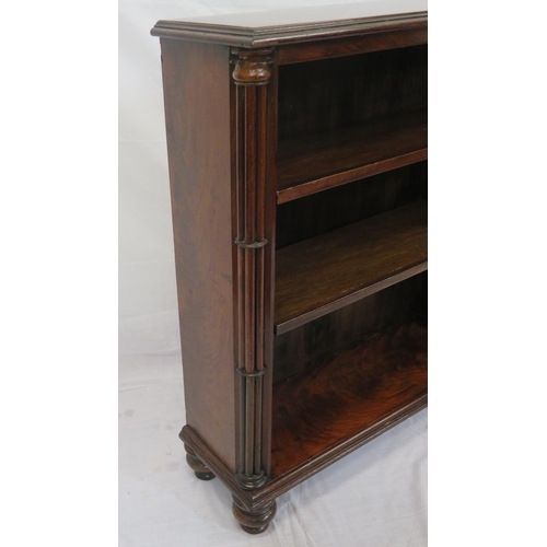 111 - Edwardian style mahogany open bookcase with adjustable shelving, on round legs