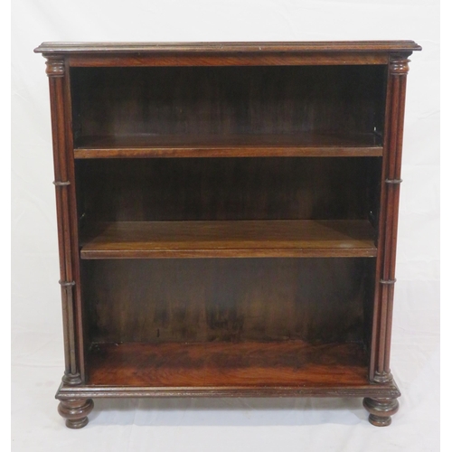 111 - Edwardian style mahogany open bookcase with adjustable shelving, on round legs