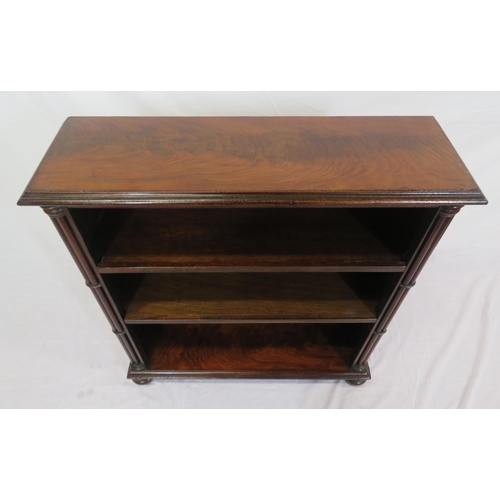 111 - Edwardian style mahogany open bookcase with adjustable shelving, on round legs