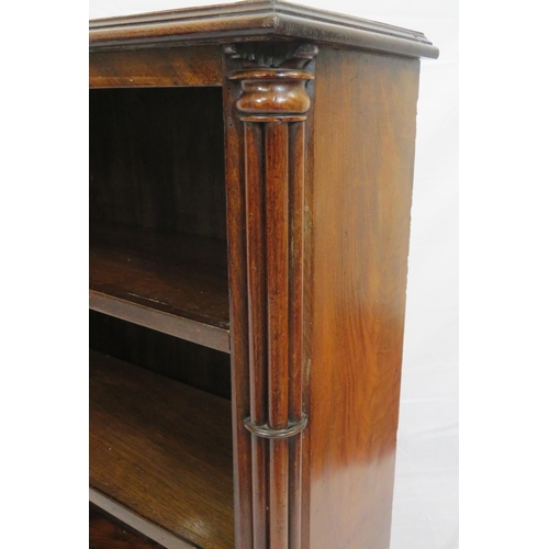 111 - Edwardian style mahogany open bookcase with adjustable shelving, on round legs