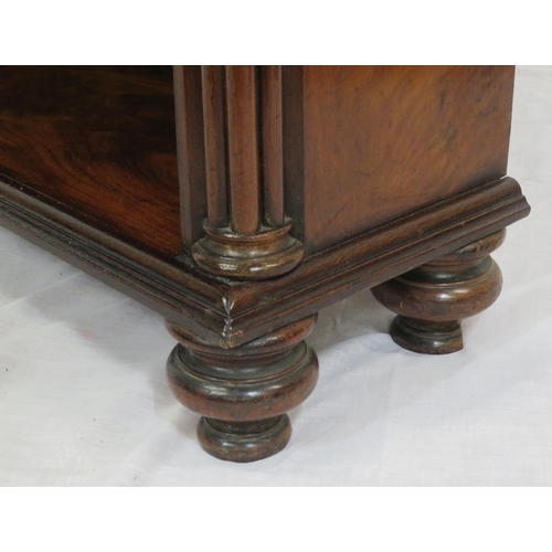111 - Edwardian style mahogany open bookcase with adjustable shelving, on round legs