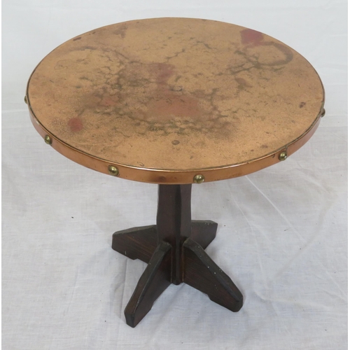 114 - Arts & Crafts occasional table with round copper top