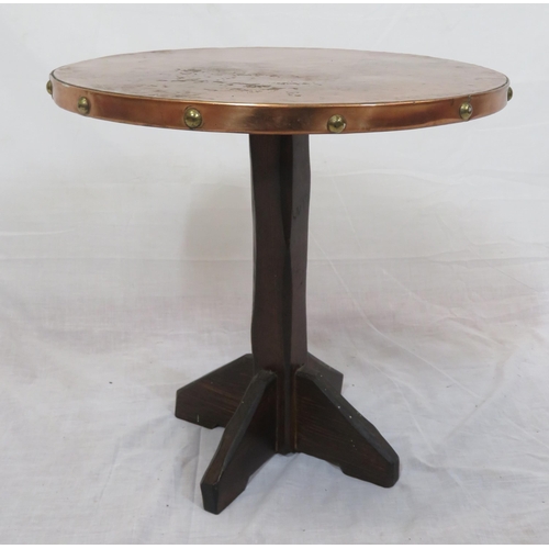 114 - Arts & Crafts occasional table with round copper top