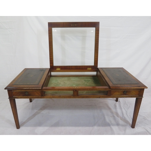119 - Edwardian style oblong mahogany occasional or bijouterie table with lift-up central lid, drawers, on... 