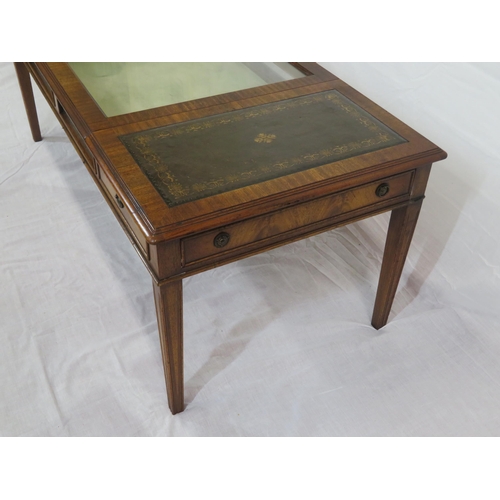 119 - Edwardian style oblong mahogany occasional or bijouterie table with lift-up central lid, drawers, on... 