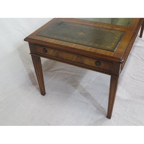 119 - Edwardian style oblong mahogany occasional or bijouterie table with lift-up central lid, drawers, on... 