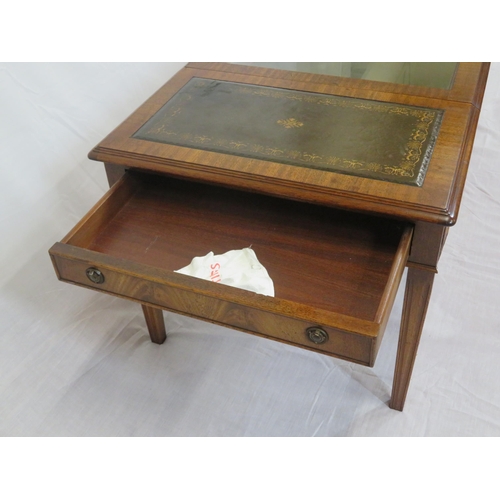 119 - Edwardian style oblong mahogany occasional or bijouterie table with lift-up central lid, drawers, on... 