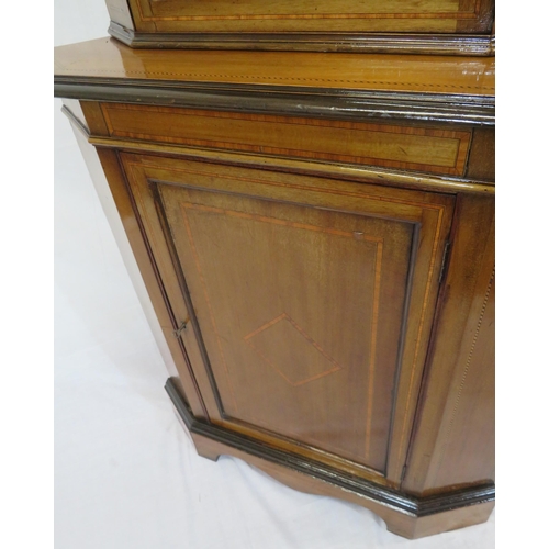 120 - Edwardian inlaid mahogany 2-tier corner display cabinet with glazed door, shelving, panelled door un... 