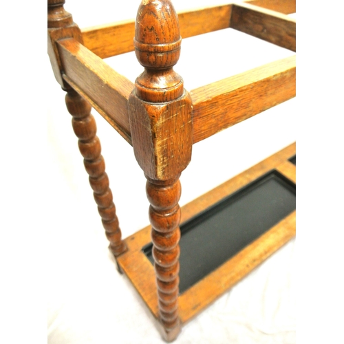 121 - Victorian style oblong stick and umbrella stand with trays and ball turned columns