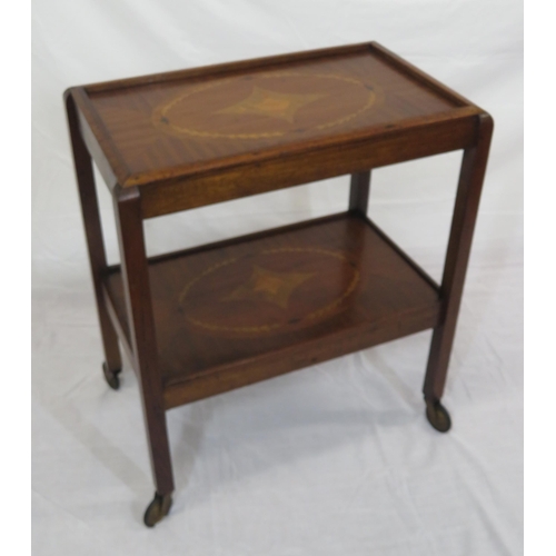 124 - Edwardian design inlaid mahogany serving trolley with foliate and urn inlay, on casters