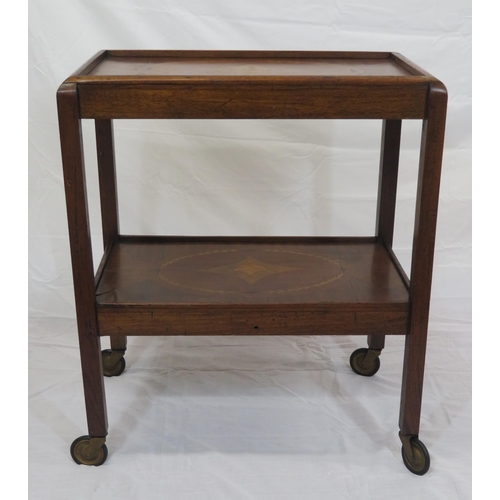 124 - Edwardian design inlaid mahogany serving trolley with foliate and urn inlay, on casters