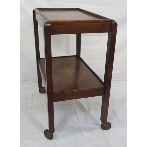 124 - Edwardian design inlaid mahogany serving trolley with foliate and urn inlay, on casters