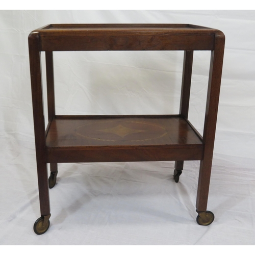 124 - Edwardian design inlaid mahogany serving trolley with foliate and urn inlay, on casters